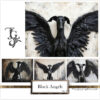 Black greyhound with angel wings, symbolizing elegance and mystery.