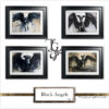 Black greyhound with angel wings, symbolizing elegance and mystery.