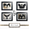 Black greyhound with angel wings, symbolizing elegance and mystery.