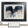 Black greyhound with angel wings, symbolizing elegance and mystery.