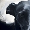 Black greyhound with angel wings, symbolizing elegance and mystery.