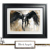 Black greyhound with angel wings, symbolizing elegance and mystery.