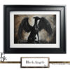 Black greyhound with angel wings, symbolizing elegance and mystery.