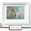 The irresistible image of a white greyhound angel, majestic gaze, and white wings, by Tery Joy Graphics.