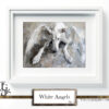 The irresistible image of a white greyhound angel, majestic gaze, and white wings, by Tery Joy Graphics.