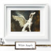 The irresistible image of a white greyhound angel, majestic gaze, and white wings, by Tery Joy Graphics.