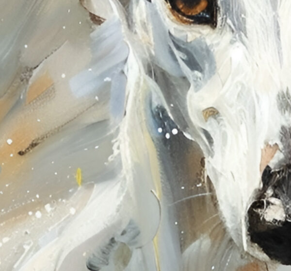 The irresistible image of a white greyhound angel, majestic gaze, and white wings, by Tery Joy Graphics.
