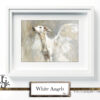 The irresistible image of a white greyhound angel, majestic gaze, and white wings, by Tery Joy Graphics.
