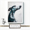 Greyhound portrait with azure highlights in a monochromatic scheme, from the 'Azure Reflection of a Greyhound's Soul' digital art series.