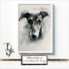 Watercolor greyhound, "Melancholy in a Greyhounds Gaze" series, AI-generated digital art, Tery Joy Graphics.