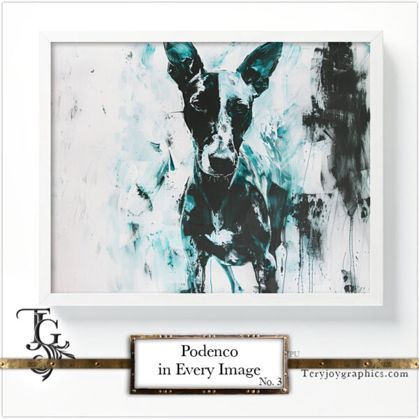 Podenco images in a variety of artistic techniques, from the 'Podenco in Every Image No. 3' digital art series.