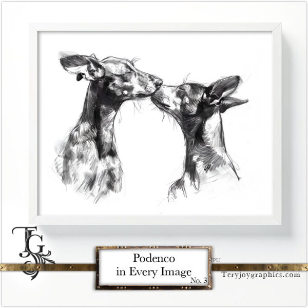 Podenco images in a variety of artistic techniques, from the 'Podenco in Every Image No. 3' digital art series.