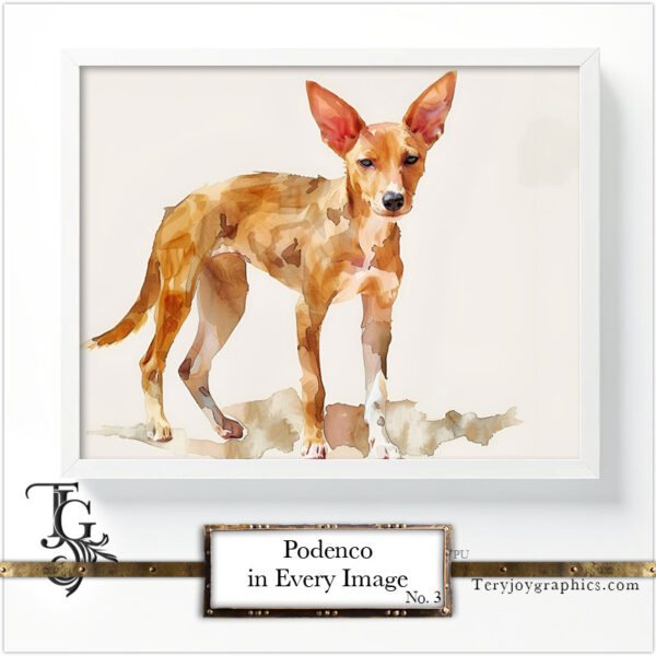 Podenco images in a variety of artistic techniques, from the 'Podenco in Every Image No. 3' digital art series.