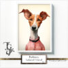 Podenco in various poses and color shades displayed using digital techniques and traditional brushwork.