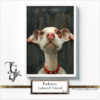 Podenco in various poses and color shades displayed using digital techniques and traditional brushwork.