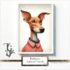 Portraits of a Podenco in pastel colors with a bow tie, from the "Podenco, Beloved Friend No. 02" series by TJG.