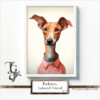 Portraits of a Podenco in pastel colors with a bow tie, from the "Podenco, Beloved Friend No. 02" series by TJG.