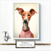 Portraits of a Podenco in pastel colors with a bow tie, from the "Podenco, Beloved Friend No. 02" series by TJG.