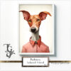 Portraits of a Podenco in pastel colors with a bow tie, from the "Podenco, Beloved Friend No. 02" series by TJG.