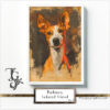 Podenco in a dynamic portrait with orange and black coloring in the TJG series.