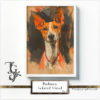 Podenco in a dynamic portrait with orange and black coloring in the TJG series.