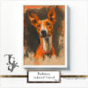 Podenco in a dynamic portrait with orange and black coloring in the TJG series.