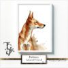 Podenco in a dynamic portrait with orange and black coloring in the TJG series.