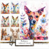 Colorful watercolor portrait of a Podenco with flowers in the 'Podenco, Beloved Friend No. 05' series.