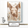 Colorful watercolor portrait of a Podenco with flowers in the 'Podenco, Beloved Friend No. 05' series.