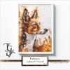 Colorful watercolor portrait of a Podenco with flowers in the 'Podenco, Beloved Friend No. 05' series.