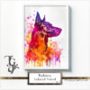Colorful watercolor portrait of a Podenco with flowers in the 'Podenco, Beloved Friend No. 05' series.