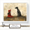 A moment of silence and sharing between a human and a greyhound, expressed in watercolor and ink in the "Silence of a Shared Moment No.6" series.
